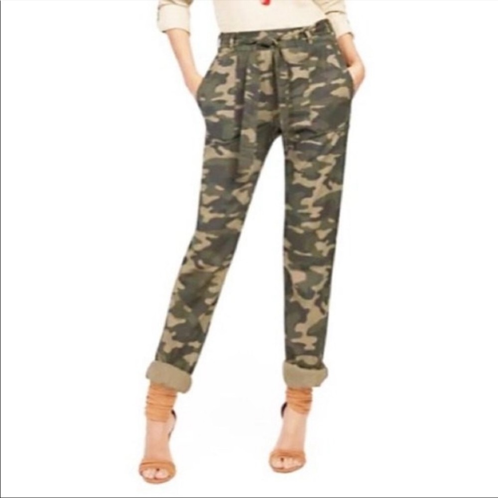 Soho New York Camo Print Tie Waist Pants Linen Blend Sz Medium